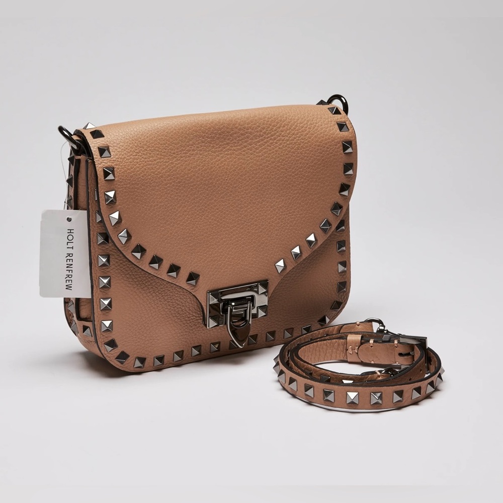 Valentino pink-tan flap rockstud bag